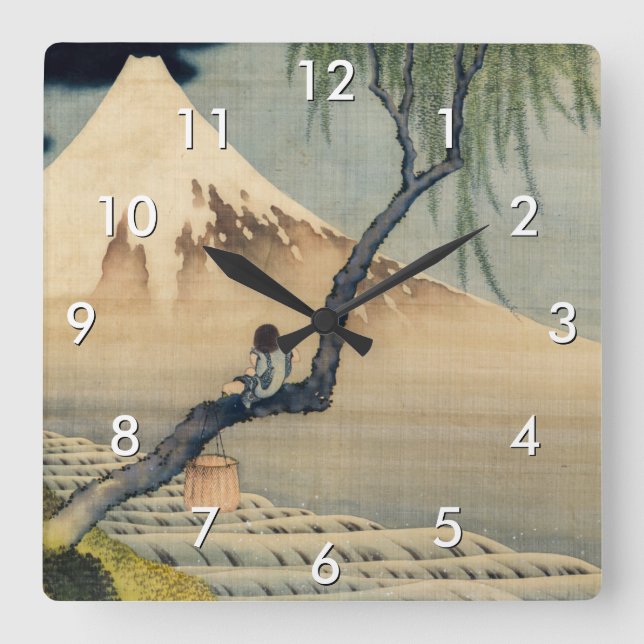Katsushika Hokusai - Boy Viewing Mount Fuji Square Wall Clock (Front)