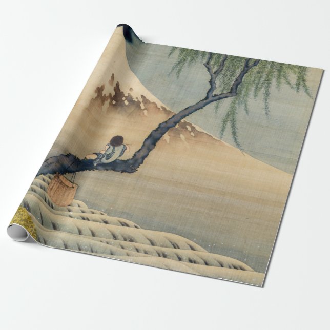 Katsushika Hokusai - Boy Viewing Mount Fuji Wrapping Paper (Unrolled)