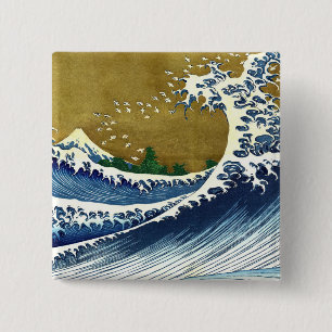 Katsushika Hokusai - Coloured Big Wave 15 Cm Square Badge
