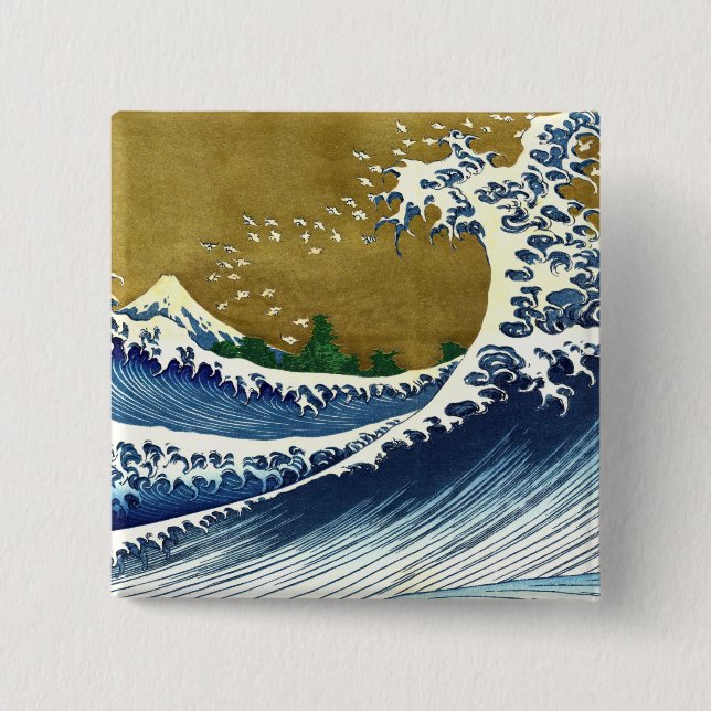 Katsushika Hokusai - Coloured Big Wave 15 Cm Square Badge (Front)