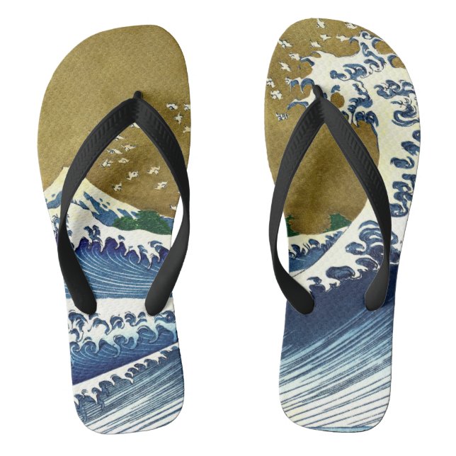 Katsushika Hokusai - Coloured Big Wave Flip Flops (Footbed)