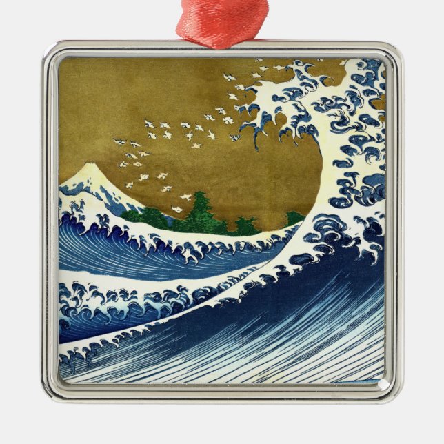 Katsushika Hokusai - Coloured Big Wave Metal Tree Decoration (Front)
