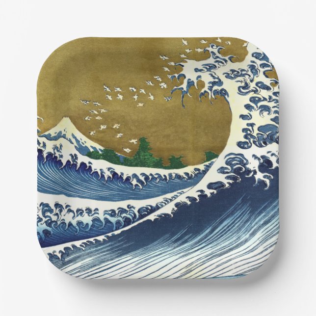 Katsushika Hokusai - Coloured Big Wave Paper Plate (Front)