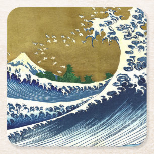Katsushika Hokusai - Coloured Big Wave Square Paper Coaster