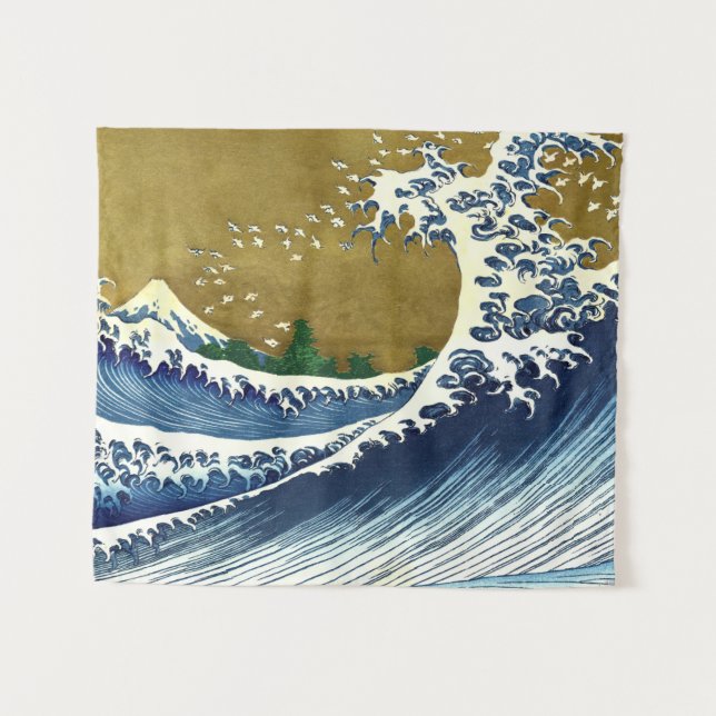 Katsushika Hokusai - Coloured Big Wave Tapestry (Front (Horizontal))