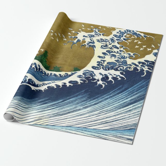 Katsushika Hokusai - Coloured Big Wave Wrapping Paper (Unrolled)