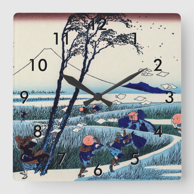 Katsushika Hokusai - Ejiri in the Suruga province Square Wall Clock (Front)