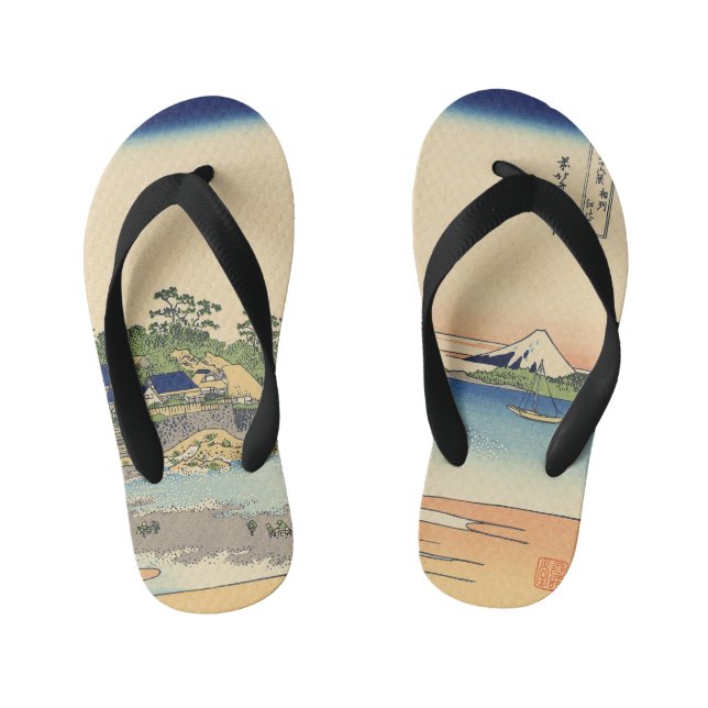 Katsushika Hokusai Enoshima in the Sagami province Kid's Flip Flops (Footbed)