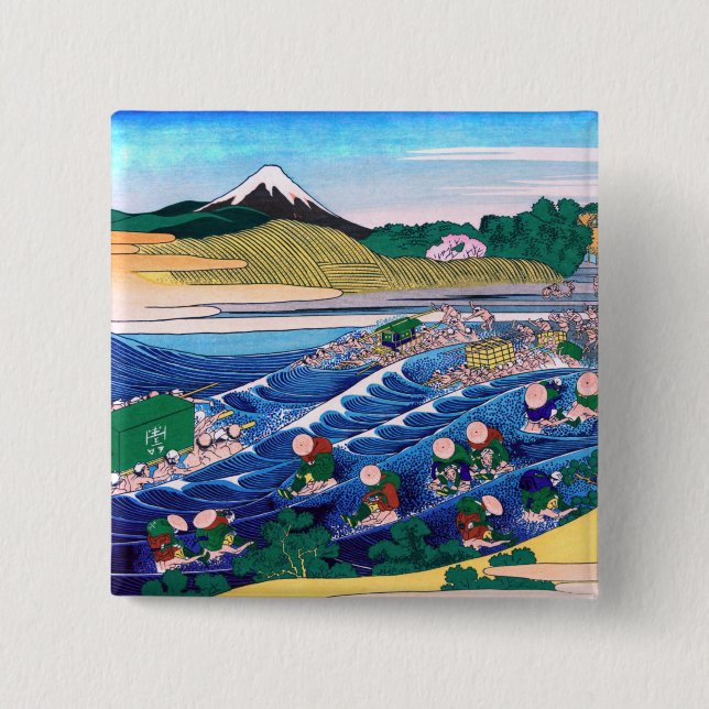 Katsushika Hokusai - Fuji from Kanaya on Tokaido 15 Cm Square Badge (Front)