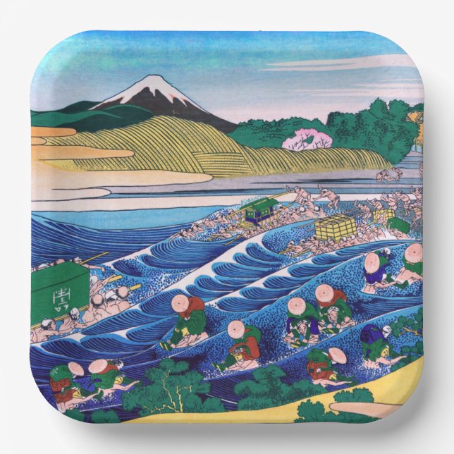 Katsushika Hokusai - Fuji from Kanaya on Tokaido Paper Plate (Front)