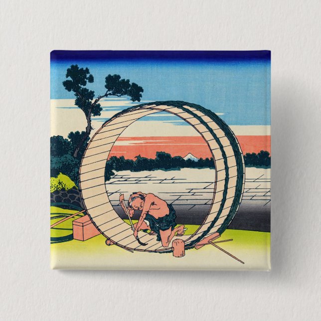 Katsushika Hokusai - Fujimigahara, Owari Province 15 Cm Square Badge (Front)