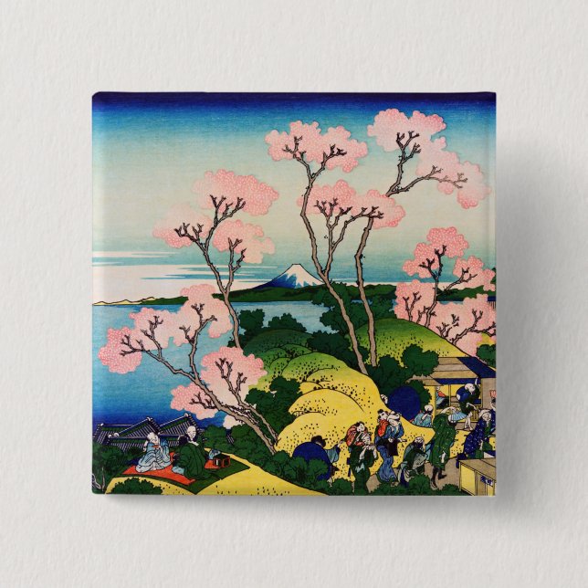 Katsushika Hokusai - Gotenyama, Tokaido, Shinagawa 15 Cm Square Badge (Front)