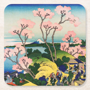 Katsushika Hokusai - Gotenyama, Tokaido, Shinagawa Square Paper Coaster