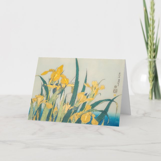 Katsushika Hokusai - Grasshopper and Iris Card (Front)