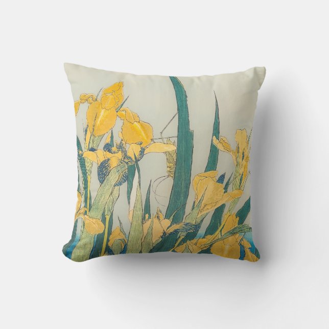 Katsushika Hokusai - Grasshopper and Iris Cushion (Front)