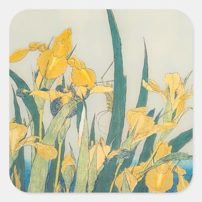 Katsushika Hokusai - Grasshopper and Iris Square Sticker (Front)