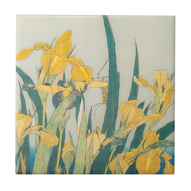 Katsushika Hokusai - Grasshopper and Iris Tile (Front)