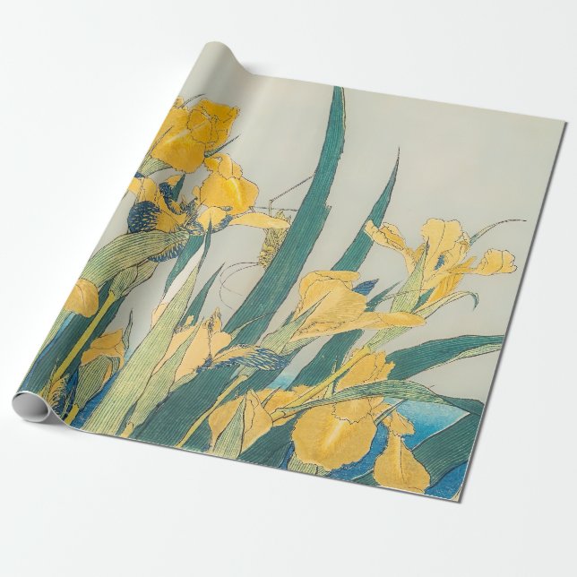 Katsushika Hokusai - Grasshopper and Iris Wrapping Paper (Unrolled)