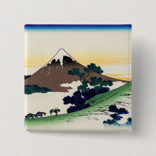 Katsushika Hokusai - Inume pass, Kai province 15 Cm Square Badge (Front)