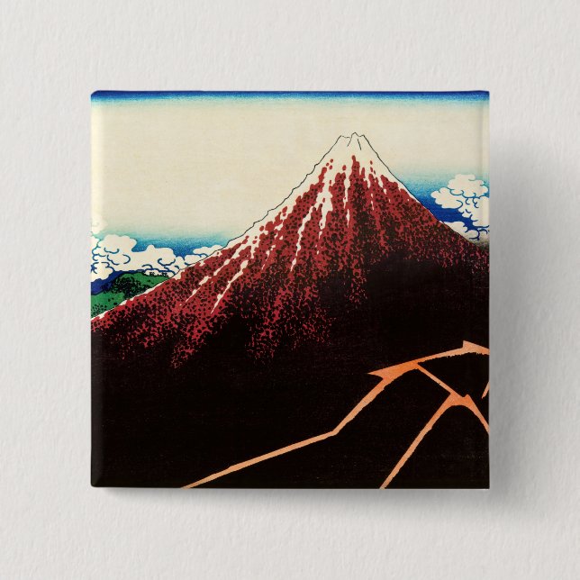 Katsushika Hokusai - Lightnings below the summit 15 Cm Square Badge (Front)
