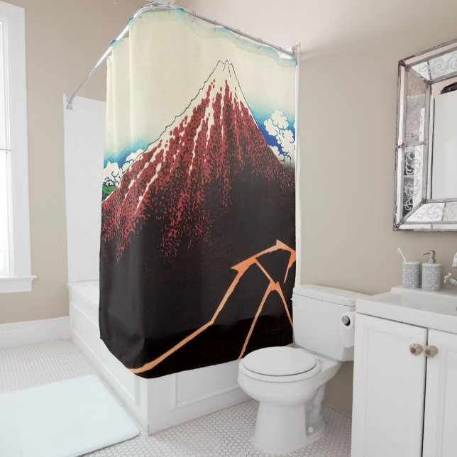 Katsushika Hokusai - Lightnings below the summit Shower Curtain (In Situ)