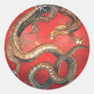 Katsushika Hokusai Mythical Legendary Dragon art Classic Round Sticker