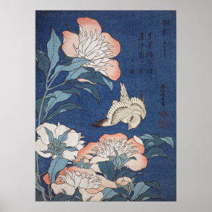 Katsushika Hokusai Peonies and Canary Poster