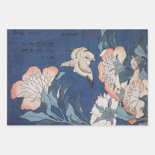 Katsushika Hokusai Peonies and Canary Wrapping Pap Wrapping Paper Sheet