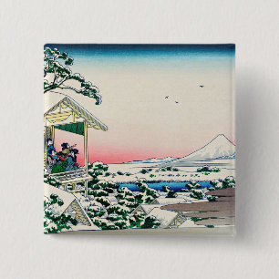 Katsushika Hokusai - Tea house at Koishikawa 15 Cm Square Badge