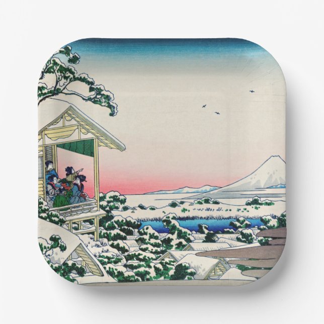 Katsushika Hokusai - Tea house at Koishikawa Paper Plate (Front)