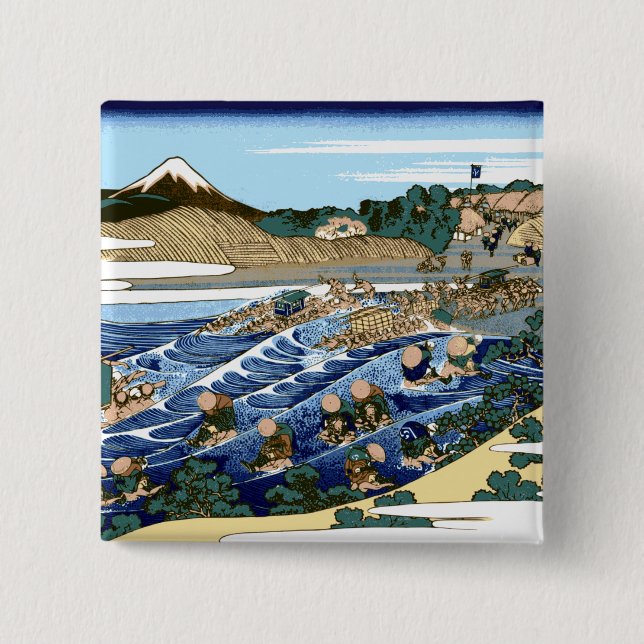 Katsushika Hokusai The Fuji seen from Kanaya 15 Cm Square Badge (Front)