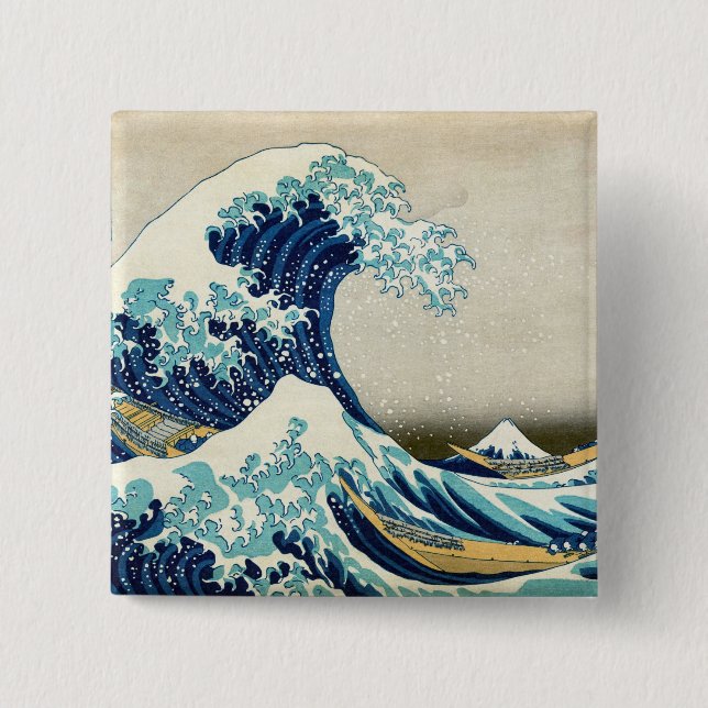 Katsushika Hokusai - The Great Wave off Kanagawa 15 Cm Square Badge (Front)