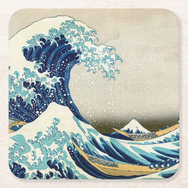 Katsushika Hokusai - The Great Wave off Kanagawa Square Paper Coaster (Front)