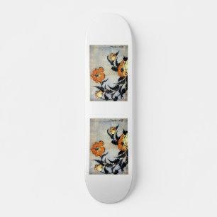Katsushika Hokusai Ukiyo-e Woodcut Print - Poppies Skateboard