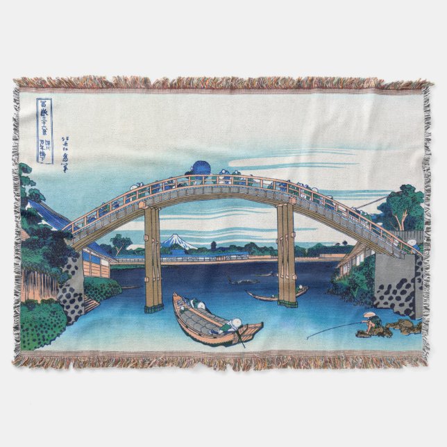 Katsushika Hokusai - Under Mannen Bridge, Fukagawa Throw Blanket (Front)
