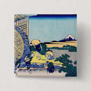 Katsushika Hokusai - Watermill at Onden 15 Cm Square Badge