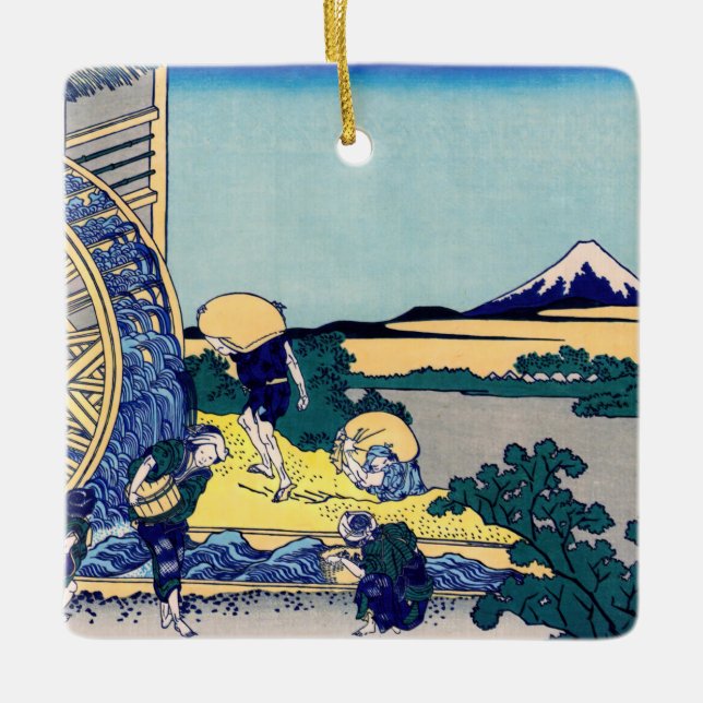 Katsushika Hokusai - Watermill at Onden Ceramic Ornament (Front)