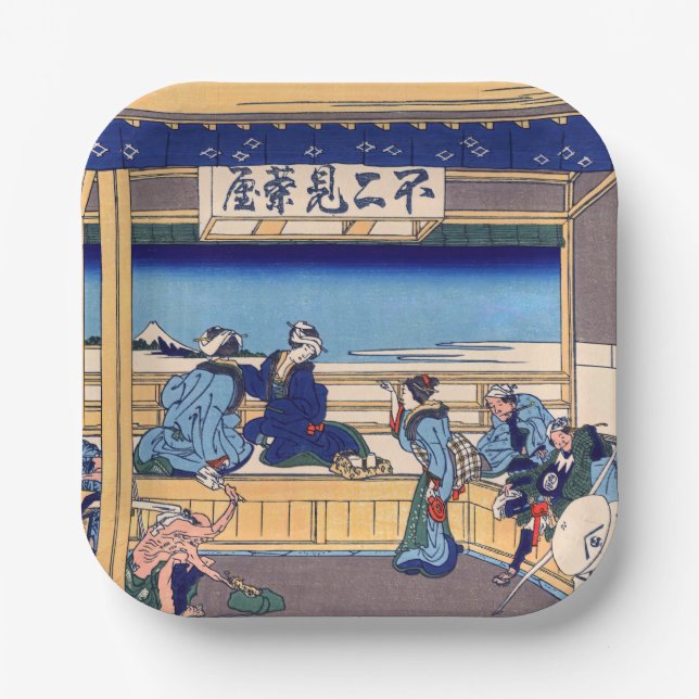 Katsushika Hokusai - Yoshida on the Tokaido Paper Plate (Front)