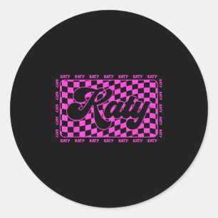 Katy Chequered I Love Katy 80's Vintage Classic Round Sticker