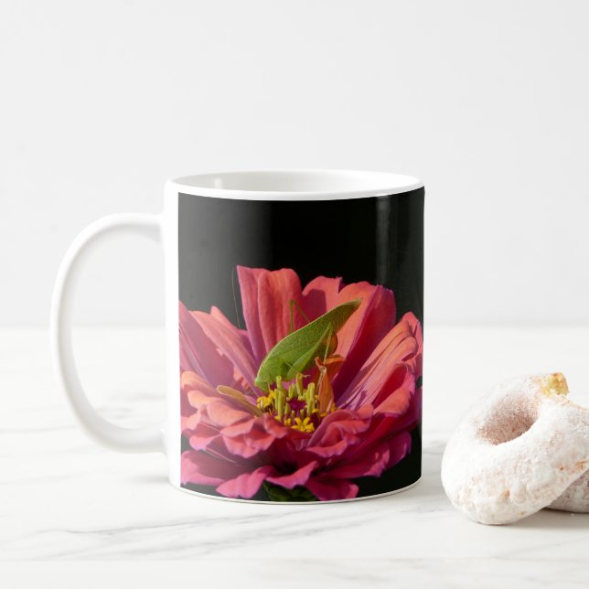 Katydid on Zinnia Coffee Mug (With Donut)