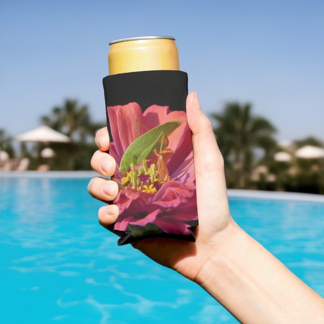 Katydid on Zinnia Seltzer Can Cooler (In Situ Pool)