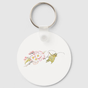 Katydid with Cherry Blossoms Key Ring