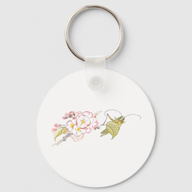 Katydid with Cherry Blossoms Key Ring (Front)