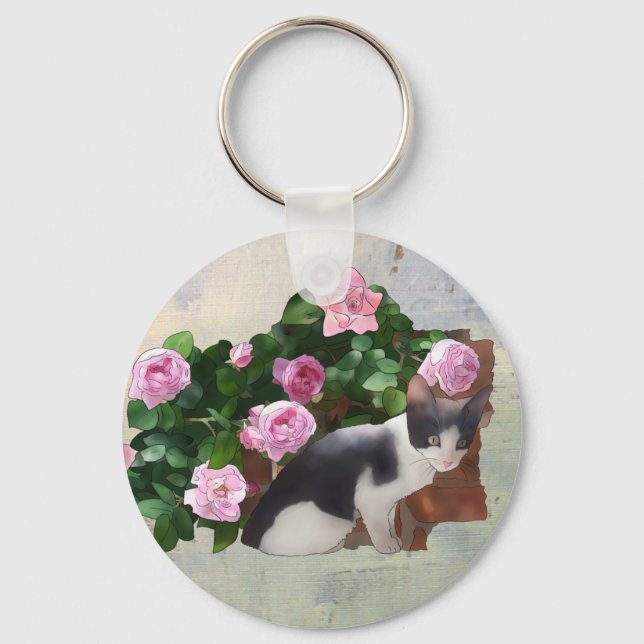 Katze im Rosenbusch Key Ring (Front)