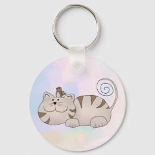 Katze mit Vogel Key Ring