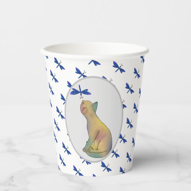 Katze und blaue Libelle Paper Cups (Front)