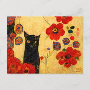 Katzen Porträt im Jugendstil. Gemalt auf Gold. Postcard