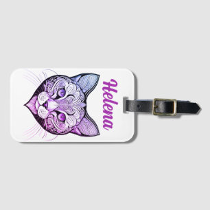 Katzenkopf Farbverlauf blau-lila Luggage Tag