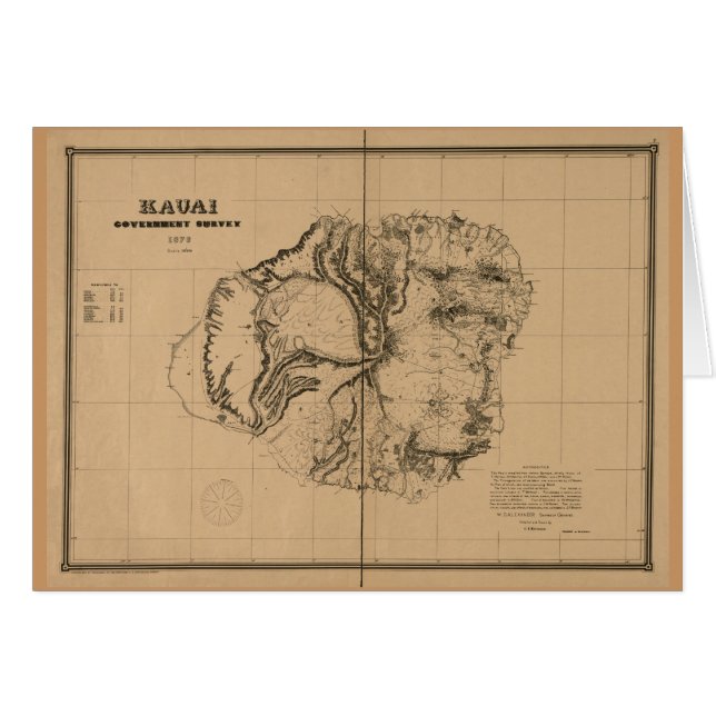 Kauai, 1878, Vintage Hawaii Map (Front Horizontal)