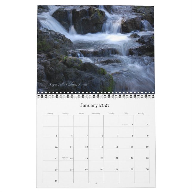 Kauai 2012 calendar (Jan 2027)